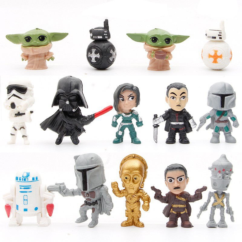 Bộ 14 Mô Hình Nhân Vật Yoda C-3PO Stormtrooper R2-D2 Darth Vader Kylo Ren The Force BB8 Q