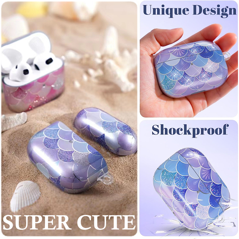 Vỏ Bảo Vệ Hộp Sạc Tai Nghe AirPods 3rd & AirPods Pro 2nd & AirPods Pro 1st Hình Nàng Tiên Cá Lấp Lánh Dễ Thương