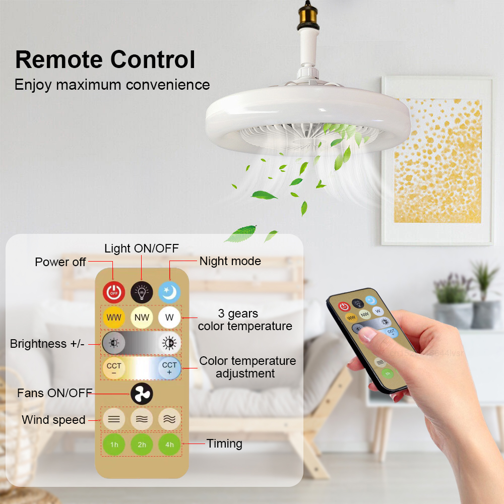 Quạt Thông Minh Không Dây E27 Tích Hợp Đèn Led 30w