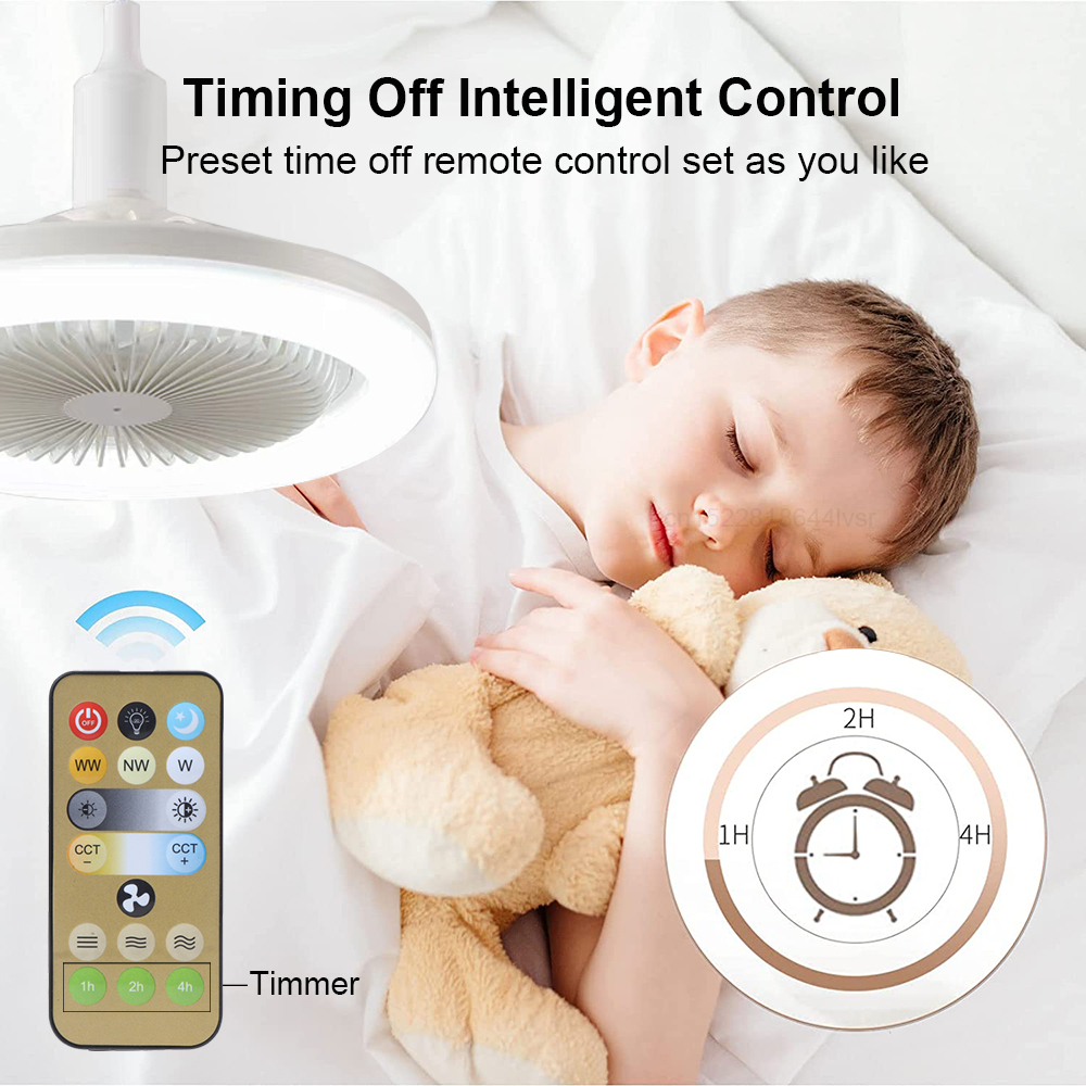 Quạt Thông Minh Không Dây E27 Tích Hợp Đèn Led 30w