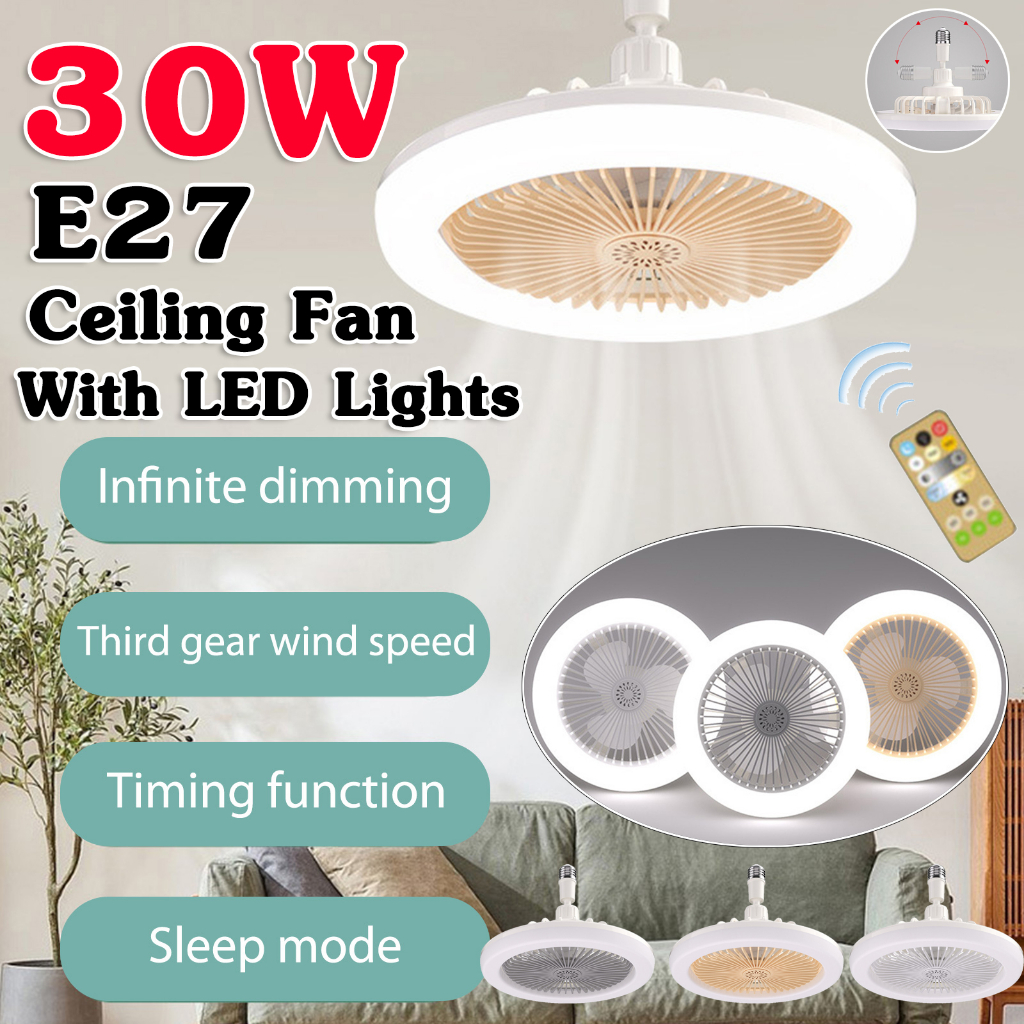Quạt Thông Minh Không Dây E27 Tích Hợp Đèn Led 30w