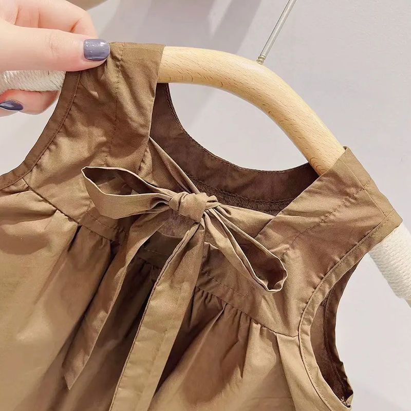 Set Áo Thun Sát Nách Chấm Bi Và Quần Short Màu Nâu Thời Trang Mùa Hè Cho Bé