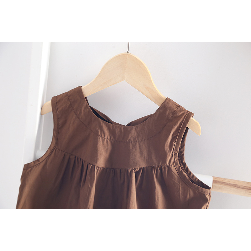 Set Áo Thun Sát Nách Chấm Bi Và Quần Short Màu Nâu Thời Trang Mùa Hè Cho Bé