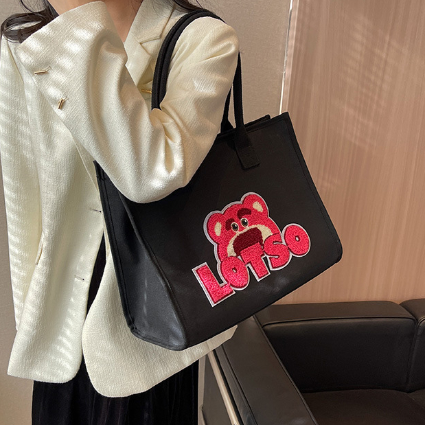 One Túi Xách canvas Cỡ Lớn In Hình Gấu Dâu Tây Dễ Thương Cho Nữ