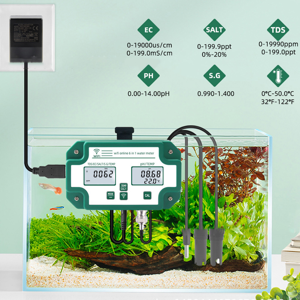 TSTOOLS Đồng Hồ Đo Chất Lượng Nước Độ Chính Xác Cao 6 Trong 1 PH TDS EC SG Máy Nhiệt Muối Kết Nối WiFi Đầu Báo