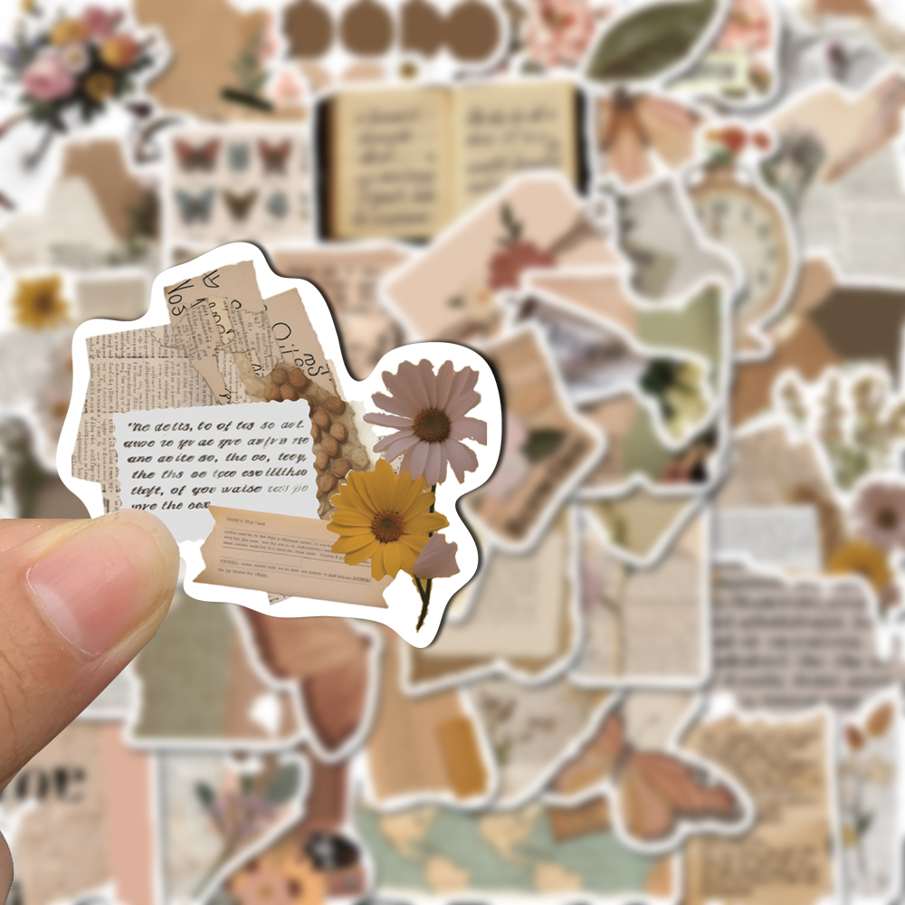 Bộ 50 Miếng Dán Trang Trí Điện Thoại Chống Thấm Nước Hình Hoa Phong Cách vintage