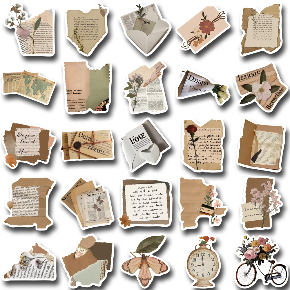 Bộ 50 Miếng Dán Trang Trí Điện Thoại Chống Thấm Nước Hình Hoa Phong Cách vintage