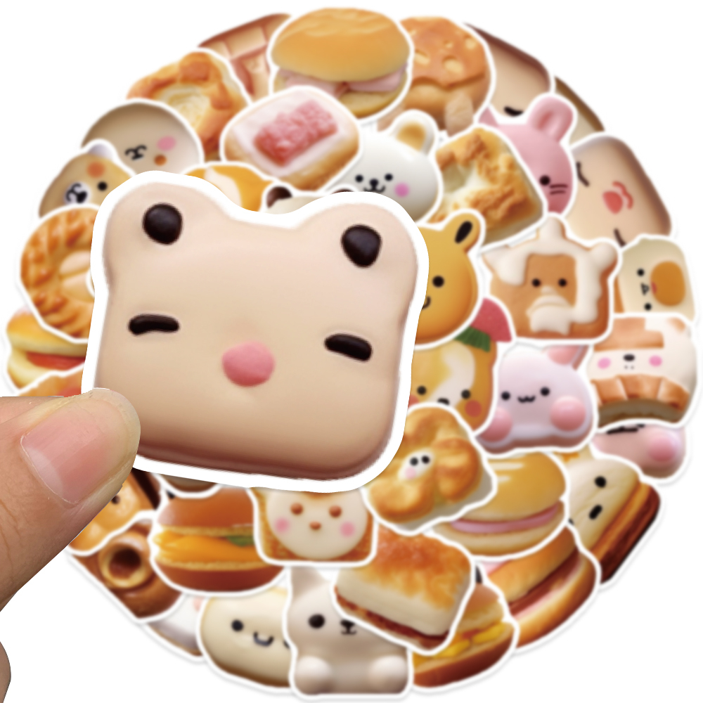 Bộ 50 Miếng Dán Trang Trí Điện Thoại / iPad Hình Bánh Mì / Bánh Quy Hoạt Hình graffiti Chống Thấm Nước