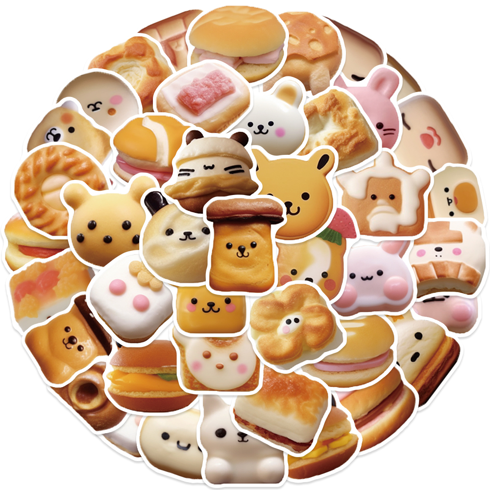 Bộ 50 Miếng Dán Trang Trí Điện Thoại / iPad Hình Bánh Mì / Bánh Quy Hoạt Hình graffiti Chống Thấm Nước