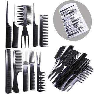 Bộ 10 lược chải tóc bằng nhựa màu đen chuyên dụng cho salon làm tóc