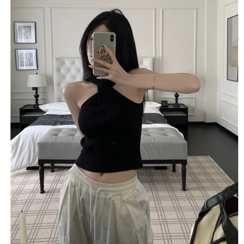 QADCOL Áo Dệt Kim Không Tay Dáng Ngắn Thời Trang Mùa Hè Cho Nữ