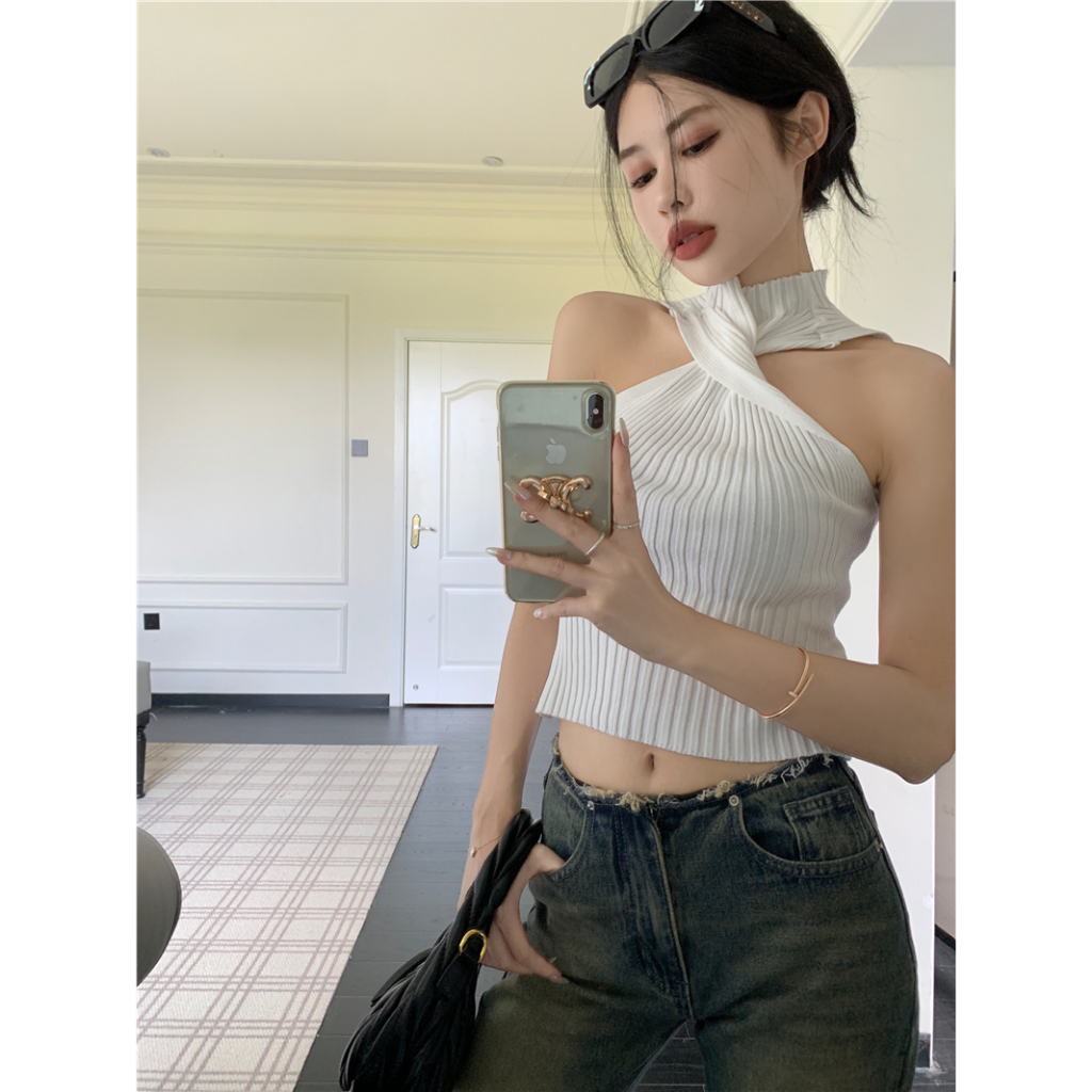 QADCOL Áo Dệt Kim Không Tay Dáng Ngắn Thời Trang Mùa Hè Cho Nữ