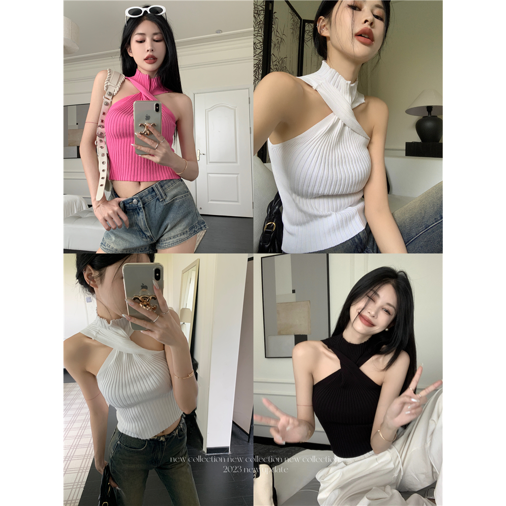 QADCOL Áo Dệt Kim Không Tay Dáng Ngắn Thời Trang Mùa Hè Cho Nữ