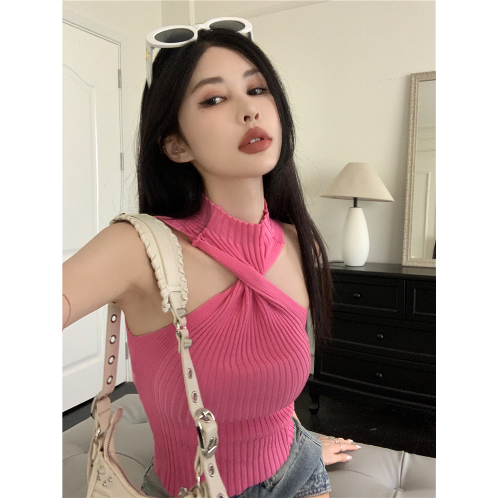 QADCOL Áo Dệt Kim Không Tay Dáng Ngắn Thời Trang Mùa Hè Cho Nữ