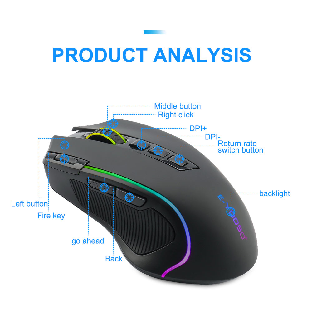 Chuột Không Dây E-YOOSO X-11 RGB USB 2.4G 4000DPI 9 Nút Dành Cho Game Thủ