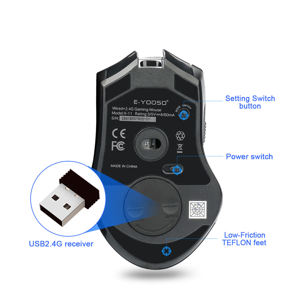 Chuột Không Dây E-YOOSO X-11 RGB USB 2.4G 4000DPI 9 Nút Dành Cho Game Thủ