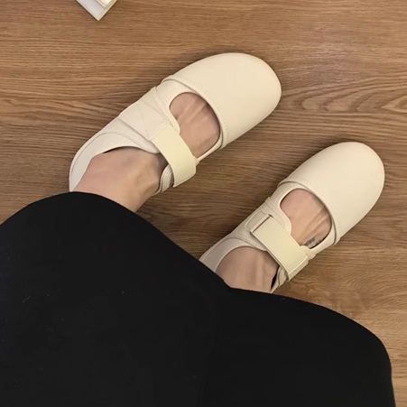 One more shoes⭐Giày Mary Jane Đế Mềm Màu Trắng Cài Khóa Đơn Giản Phong Cách retro Pháp Dành Cho Nữ