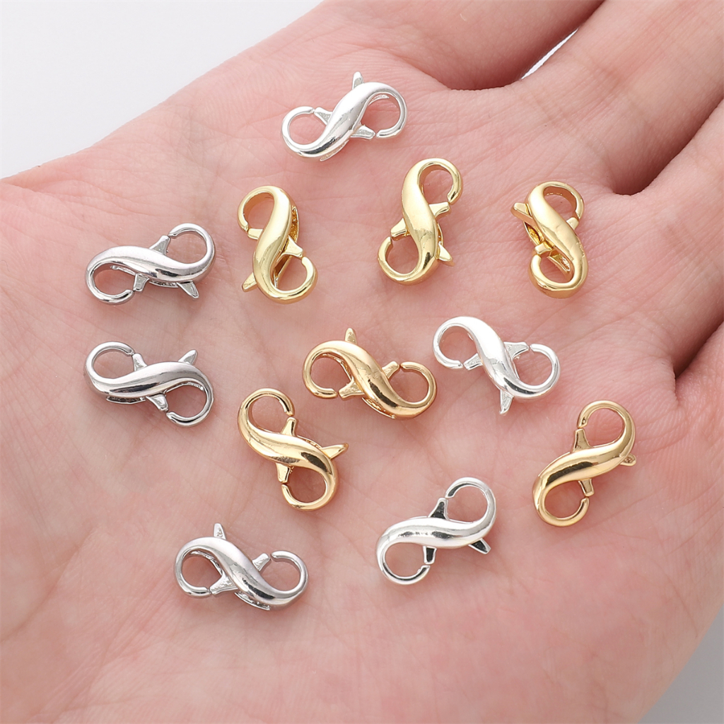1 Khóa Cài Vòng Tay / Dây Chuyền Hình Số 8 Mạ Vàng / Bạc DIY 8X13mm
