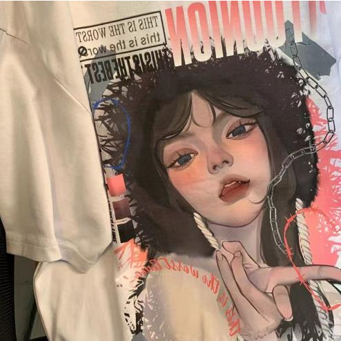 Jiashucheng Áo Thun Mùa Hè Tay Lửng Dáng Rộng Phong Cách Hip Hop Đường Phố Hàn Quốc Ngọt Ngào Jiashucheng @ -