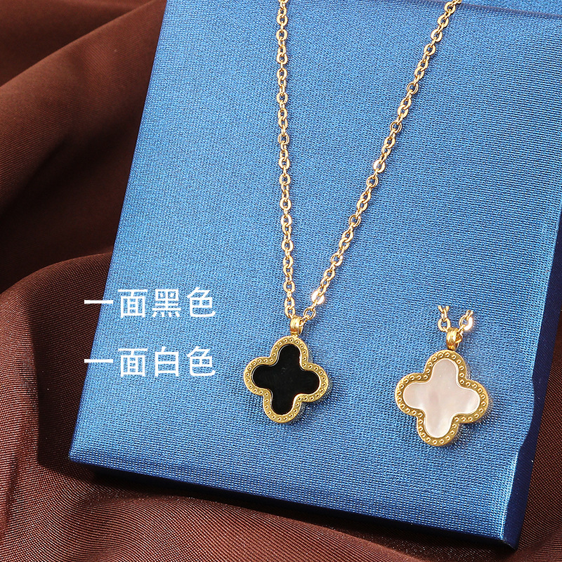 Ht fashion trend four-leaf clover double-sided mặt dây chuyền vòng cổ bằng thép titan tính khí nữ hợp thời trang không gỉ