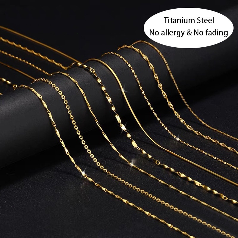 Ht simple all-match vòng cổ bằng thép titan không phai màu vàng 18k dây chuyền đồng bằng bằng thép không gỉ cô gái chuỗi xương đòn chuỗi đơn