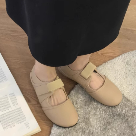 One more shoes⭐Giày Mary Jane Đế Mềm Màu Trắng Cài Khóa Đơn Giản Phong Cách retro Pháp Dành Cho Nữ