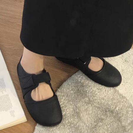 One more shoes⭐Giày Mary Jane Đế Mềm Màu Trắng Cài Khóa Đơn Giản Phong Cách retro Pháp Dành Cho Nữ