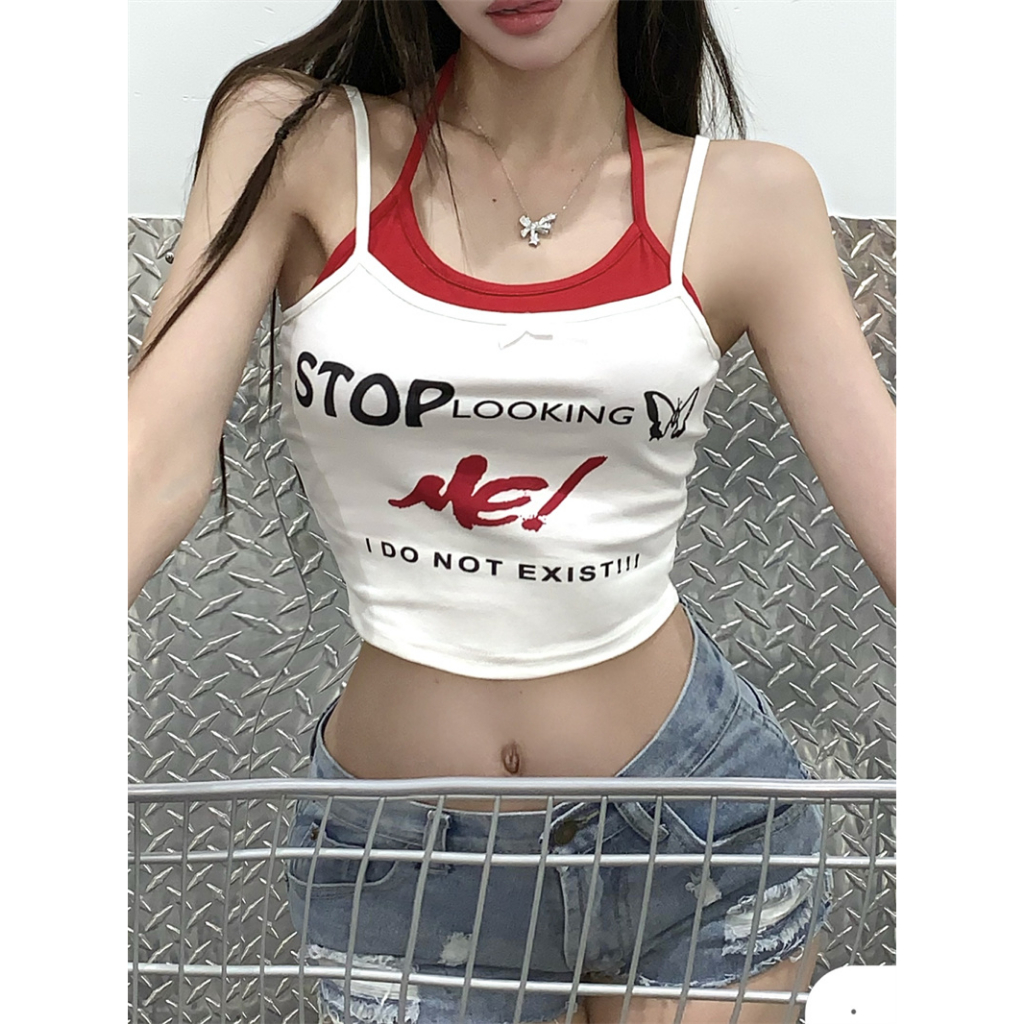 Áo Croptop Sát Nách Dáng Ôm In Chữ Quyến Rũ Thời Trang Cho Nữ