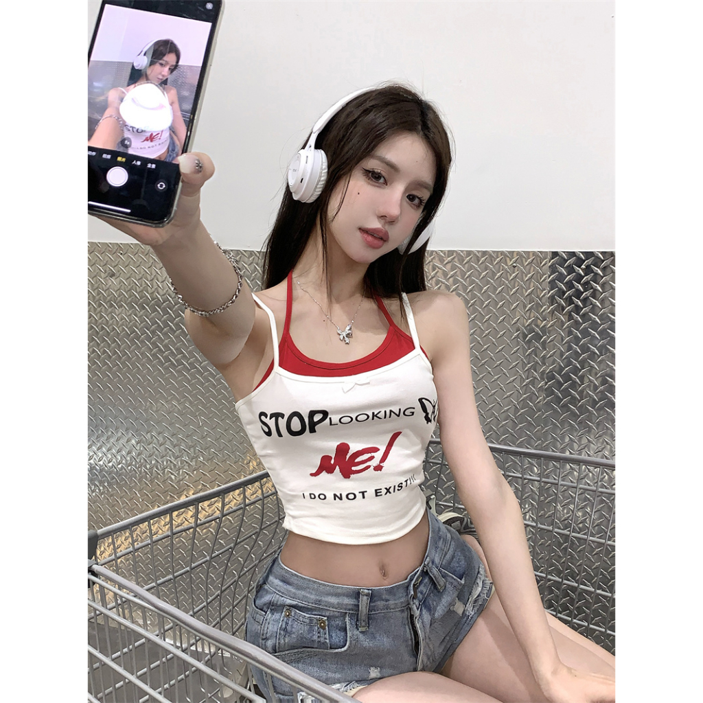 Áo Croptop Sát Nách Dáng Ôm In Chữ Quyến Rũ Thời Trang Cho Nữ