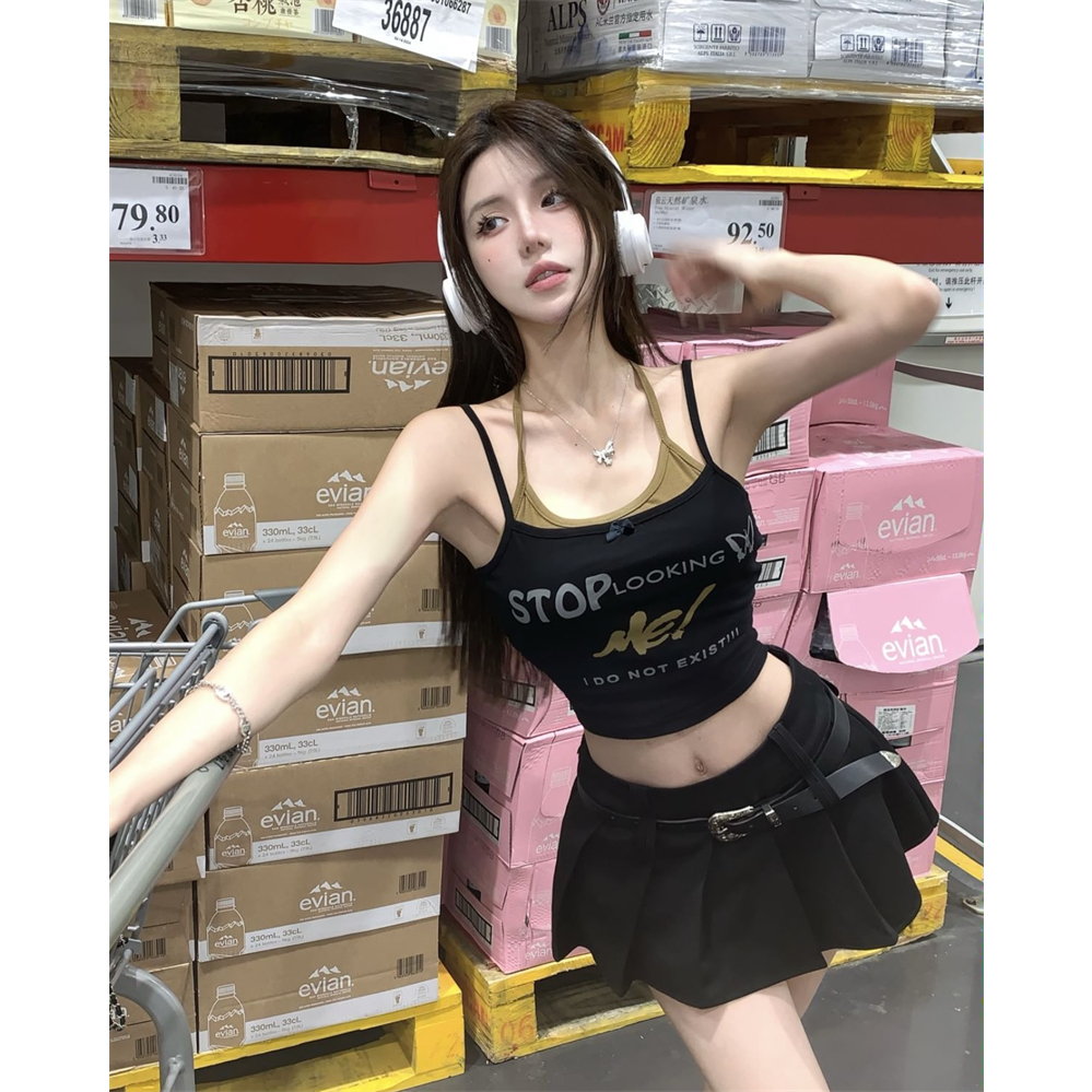 Áo Croptop Sát Nách Dáng Ôm In Chữ Quyến Rũ Thời Trang Cho Nữ