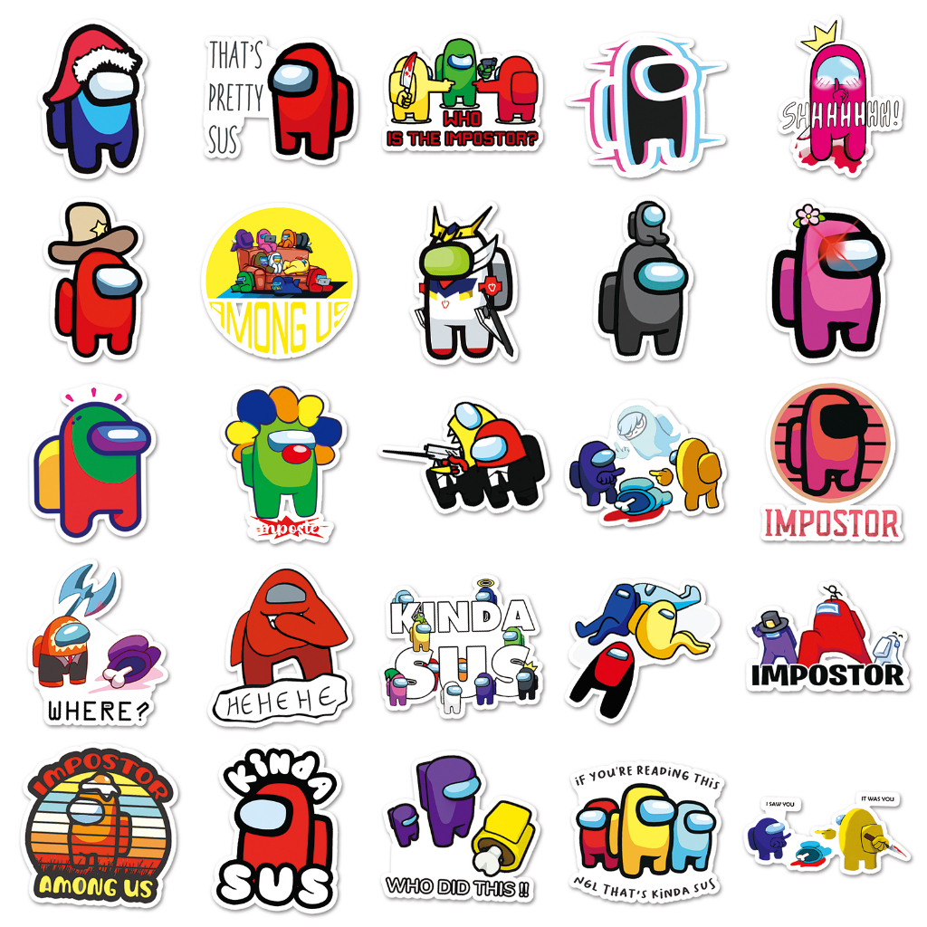 Bộ 50 Miếng Dán Chống Thấm Nước Họa Tiết Among Us Vui Nhộn Trang Trí Xe Hơi / Nhà Cửa