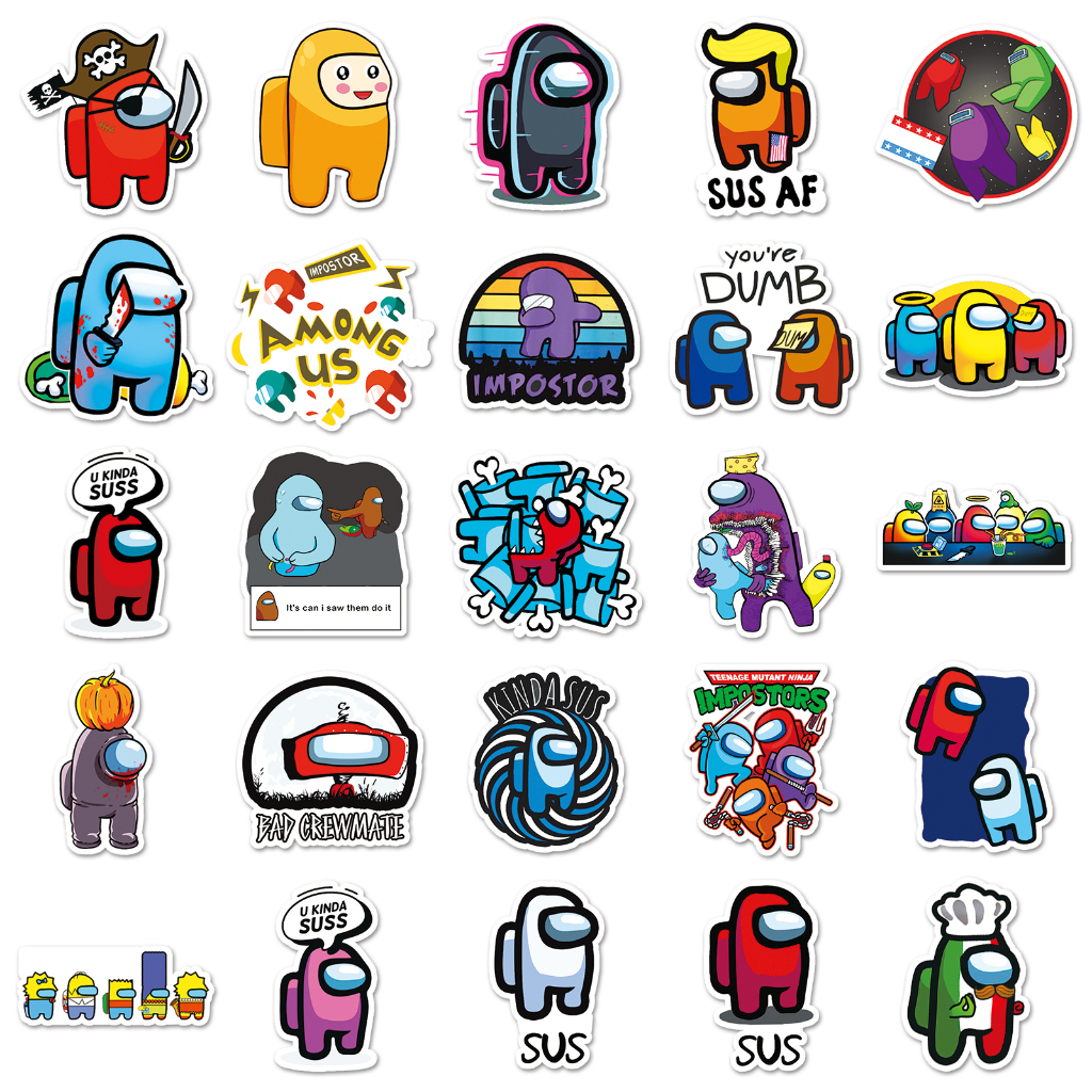 Bộ 50 Miếng Dán Chống Thấm Nước Họa Tiết Among Us Vui Nhộn Trang Trí Xe Hơi / Nhà Cửa