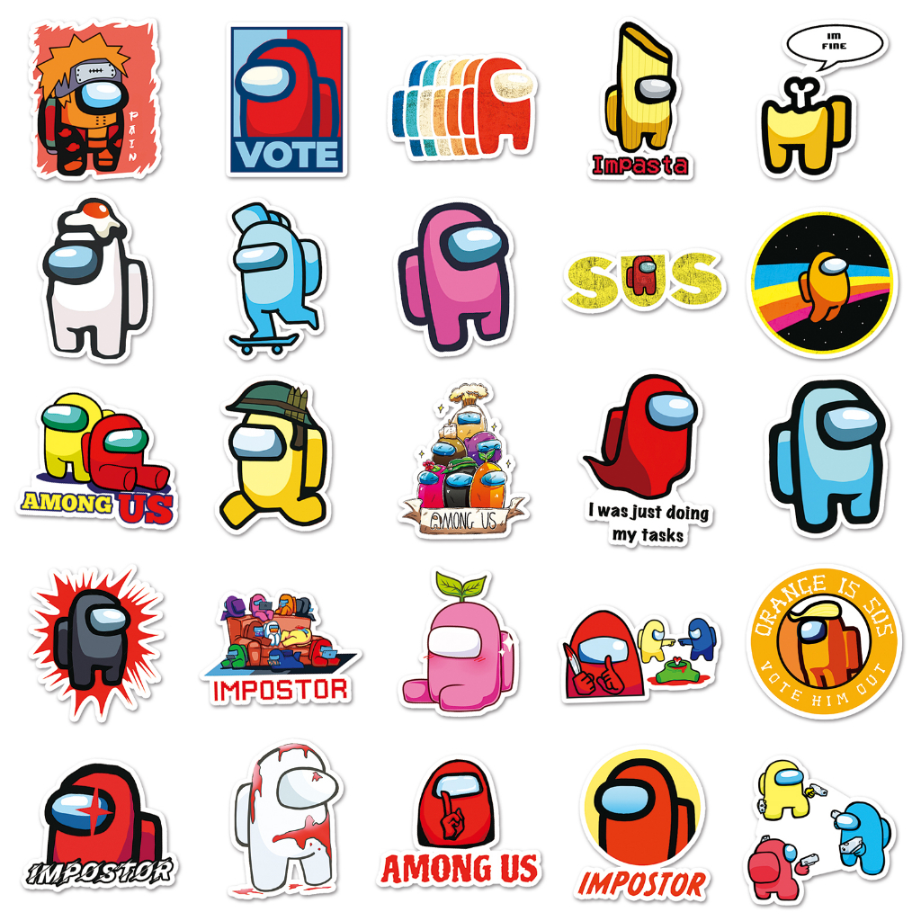 Bộ 50 Miếng Dán Chống Thấm Nước Họa Tiết Among Us Vui Nhộn Trang Trí Xe Hơi / Nhà Cửa