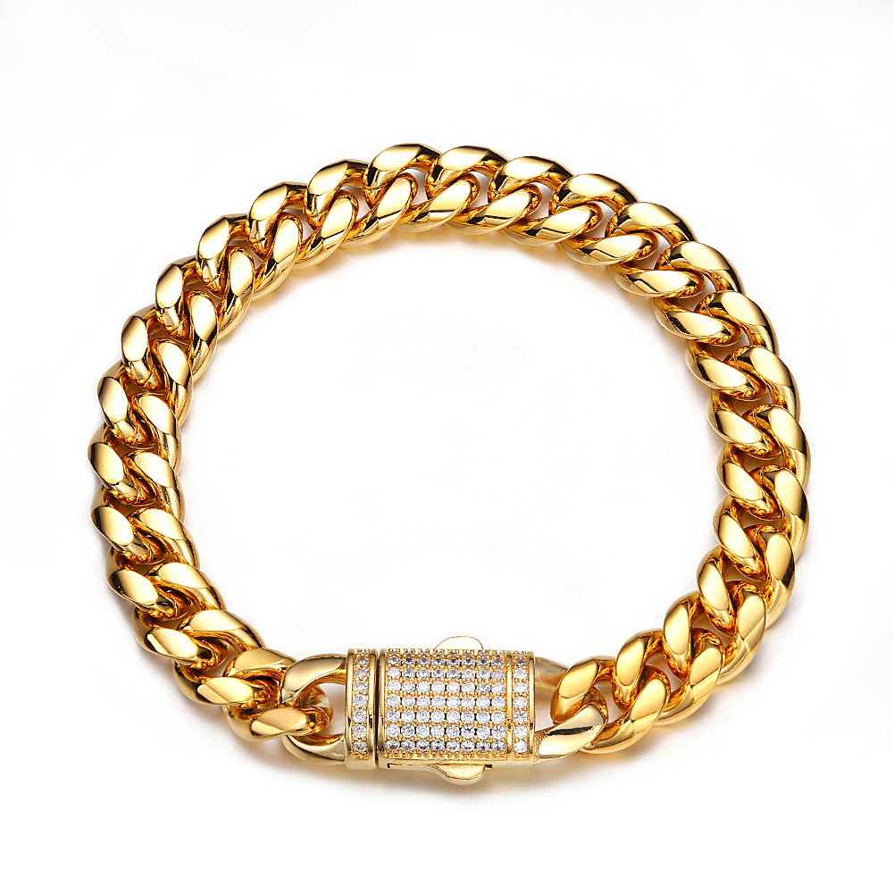 Vòng Tay Mạ Vàng 18k Bằng Thép Không Gỉ Phong Cách hip hop Sang Trọng Cho Nam Và Nữ