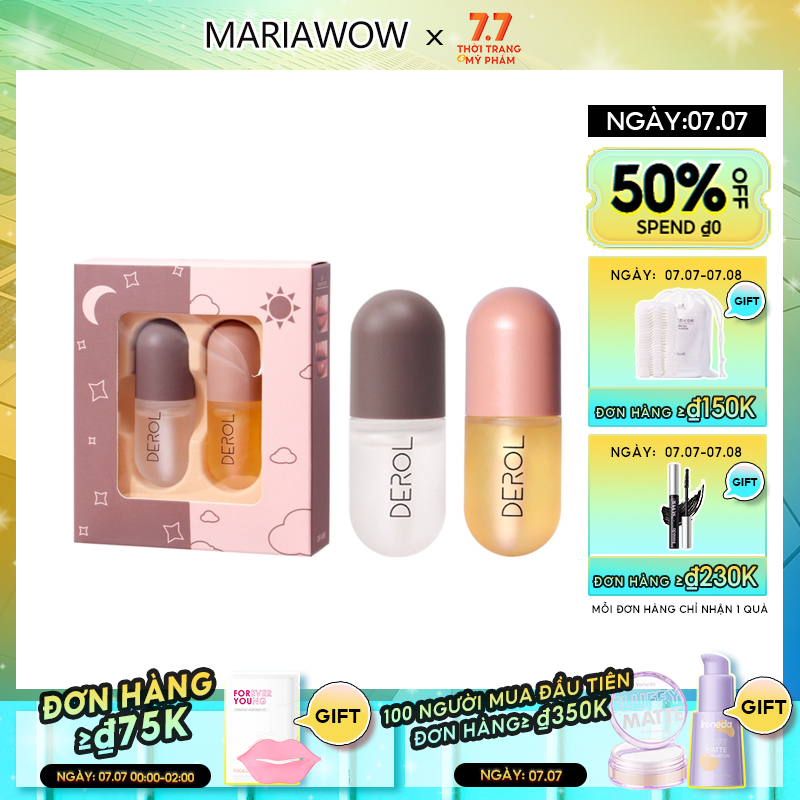 Set 2 Son Môi Bóng Dưỡng Ẩm Trong Suốt Ngày Và Đêm Derol An Toàn Hiệu Quả