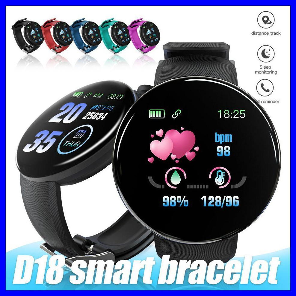 Đồng Hồ Thông Minh Mới D18 Theo Dõi Huyết Áp Nhịp Tim Hình Tròn Bluetooth Chống Nước Theo Dõi Sức Khỏe Đồng Hồ Thông Minh Smartwatch