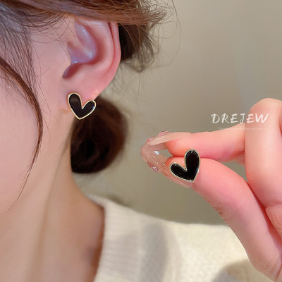 DREJEW Khuyên tai mạ bạc hình trái tim đơn giản thời trang Hàn Quốc