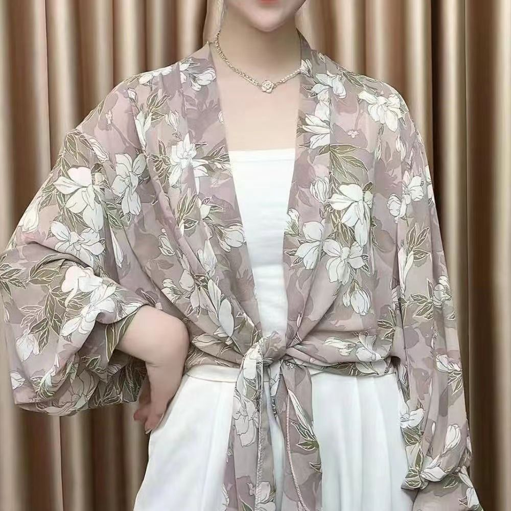Áo Khoác Voan Cardigan Chống Nắng Tay Dài In Họa Tiết Xinh Xắn Thời Trang Mùa Hè