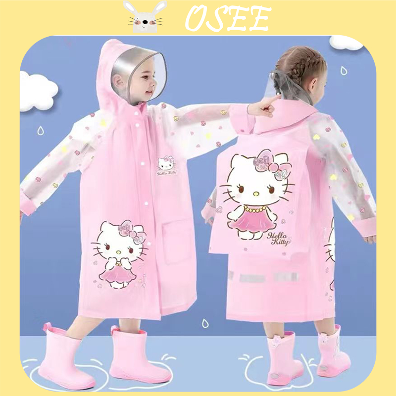 Áo Mưa Bơm Hơi Vành To In Họa Tiết Hello Kitty Dễ Thương Cho Bé Gái