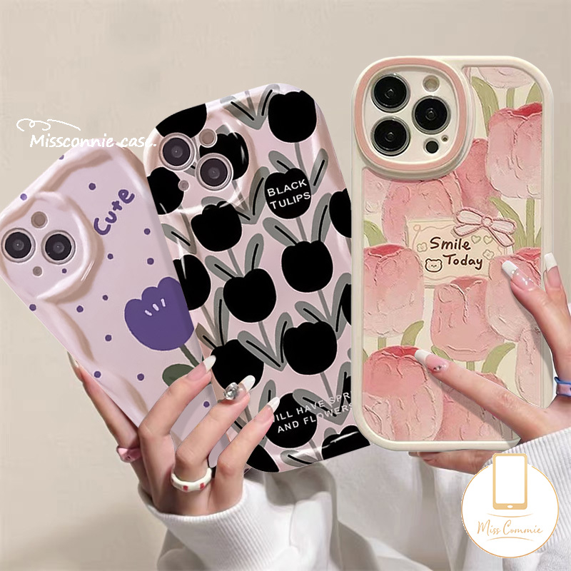 Ốp Điện Thoại TPU Mềm Chống Sốc Họa Tiết Hoa Tulip Cho iPhone 7 8 12 11 14 Pro Max X XR XS Max 6 6s 7 8 Plus SE 2020 13 Pro Max