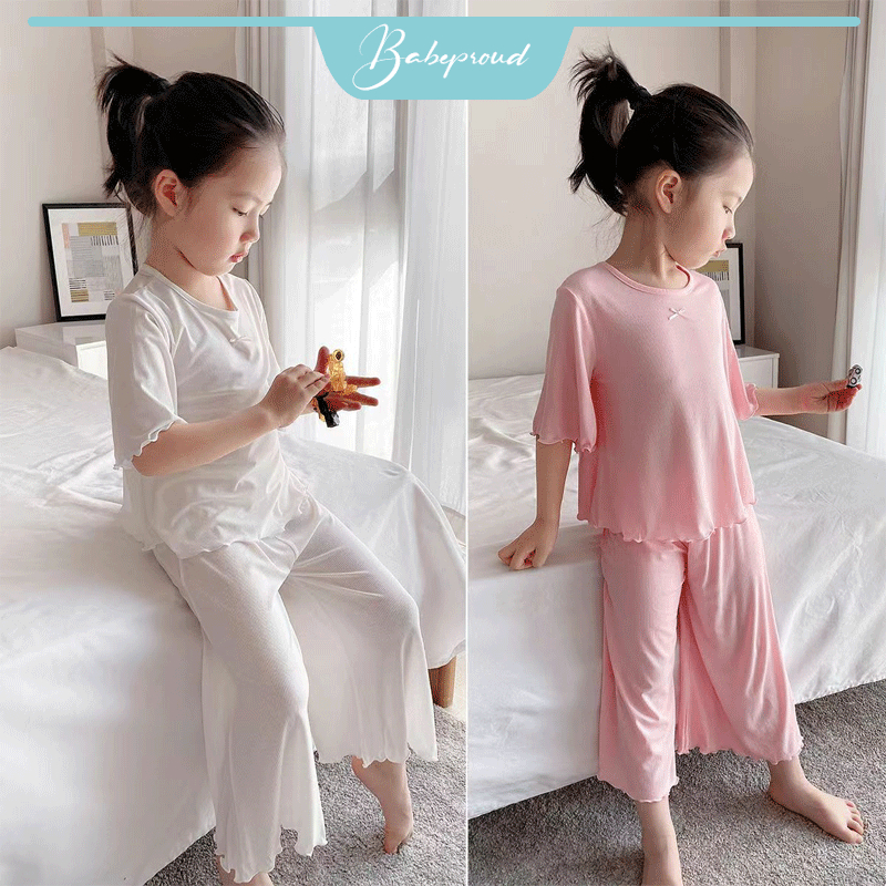 BABEPROUD Đồ ngủ pijama phong cách Hàn Quốc thời trang mùa hè cá tính cho bé gái 1-7 tuổi