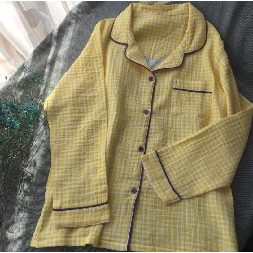 Bộ Đồ Ngủ Tay Dài In Họa Tiết Caro Đơn Giản Thoải Mái Thời Trang Xuân Thu Phong Cách Hàn Quốc Cho Nữ