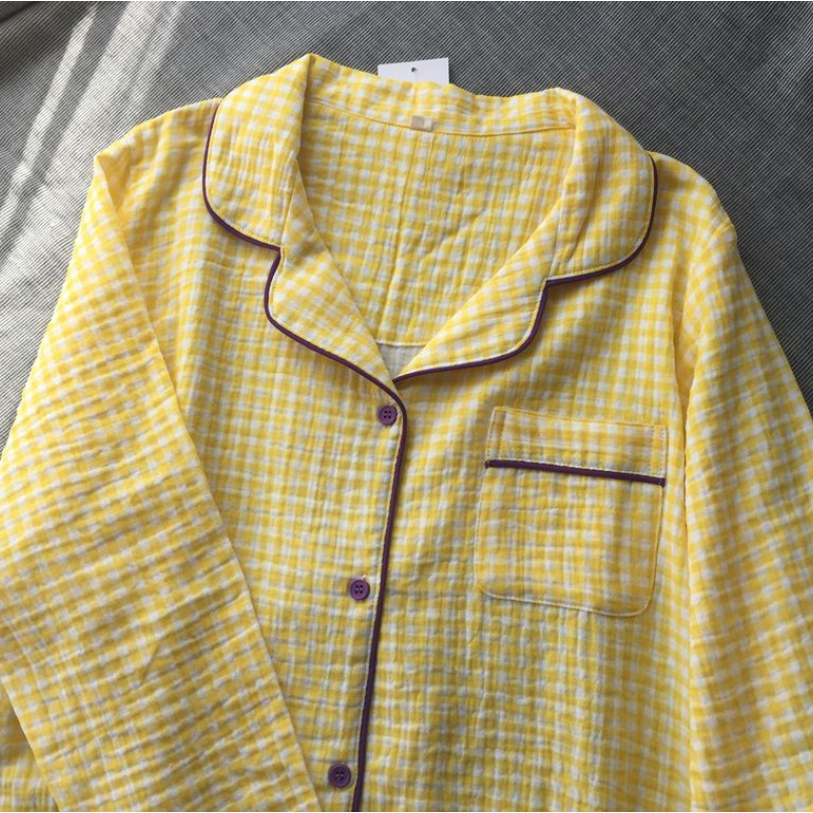 Bộ Đồ Ngủ Tay Dài In Họa Tiết Caro Đơn Giản Thoải Mái Thời Trang Xuân Thu Phong Cách Hàn Quốc Cho Nữ