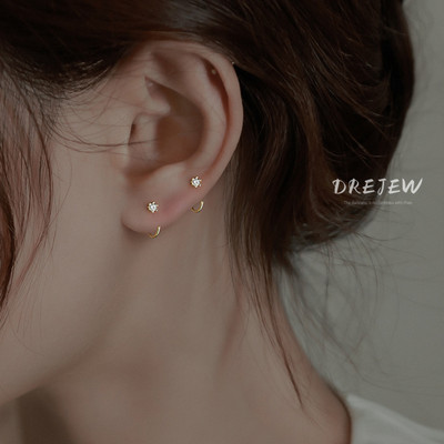 DREJEW Khuyên tai bạc đính đá zircon hình học đơn giản phong cách Hàn Quốc thời trang độc đáo cho nữ