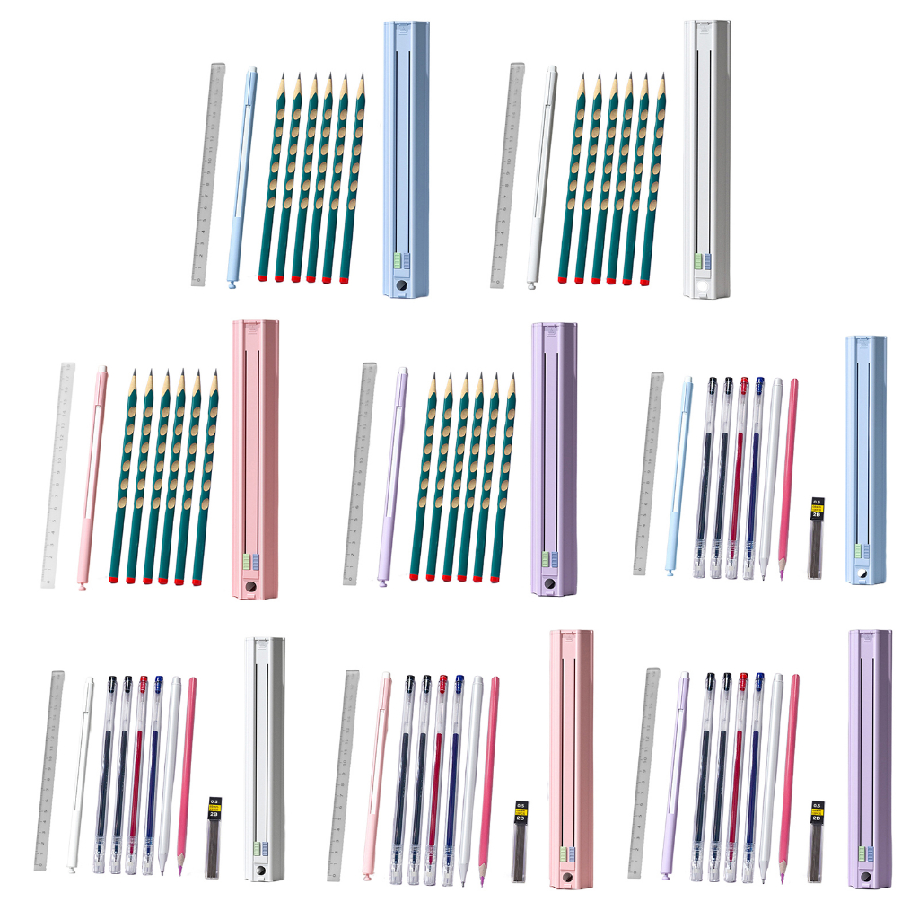 1 Bộ Hộp Đựng Bút 6 Bút Chì 1 Thước 1 Thước Đa Năng Hình Lục Giác Cho Bé