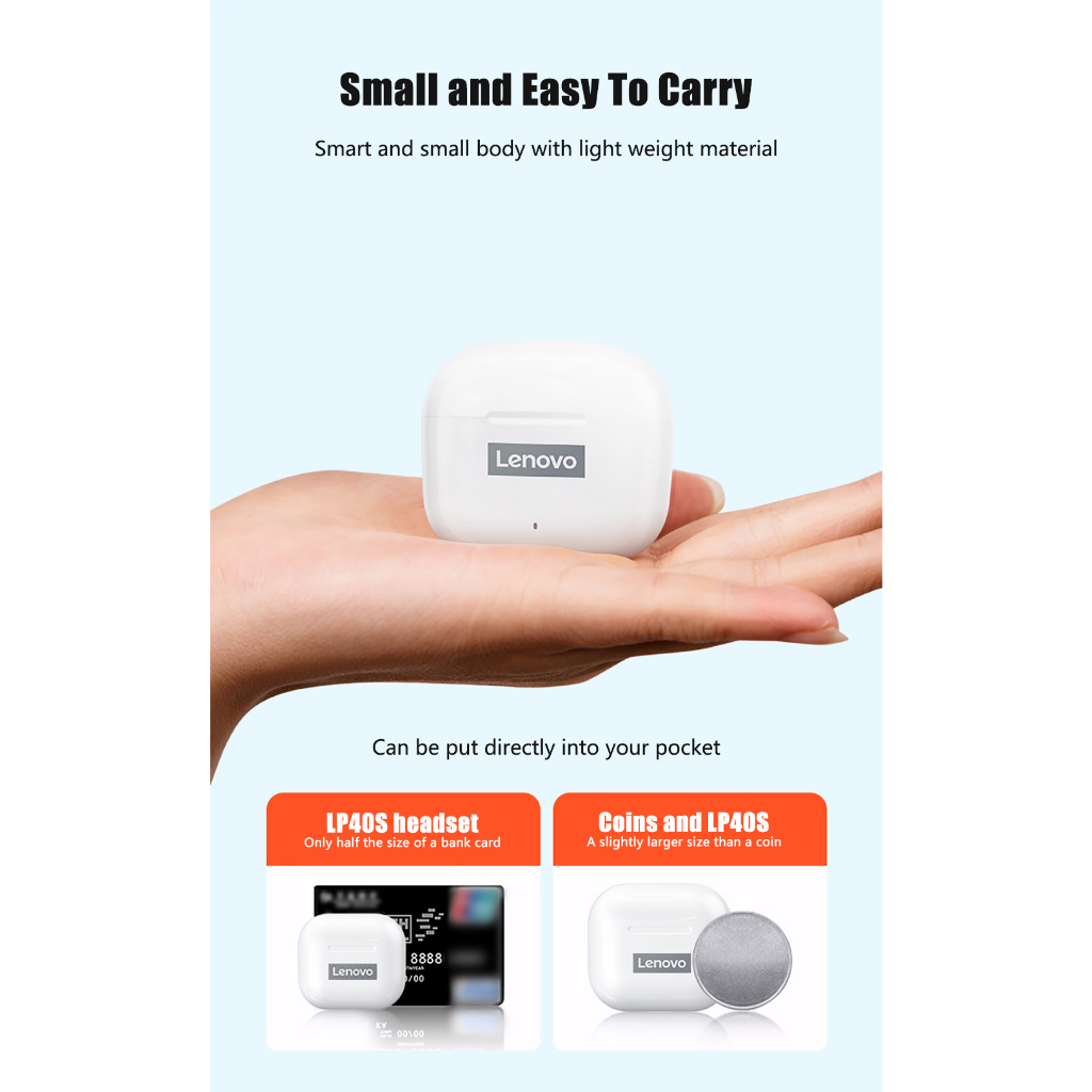 Lenovo Tai Nghe bluetooth 5.1 lp40 pro tws Giảm Tiếng Ồn 250mah