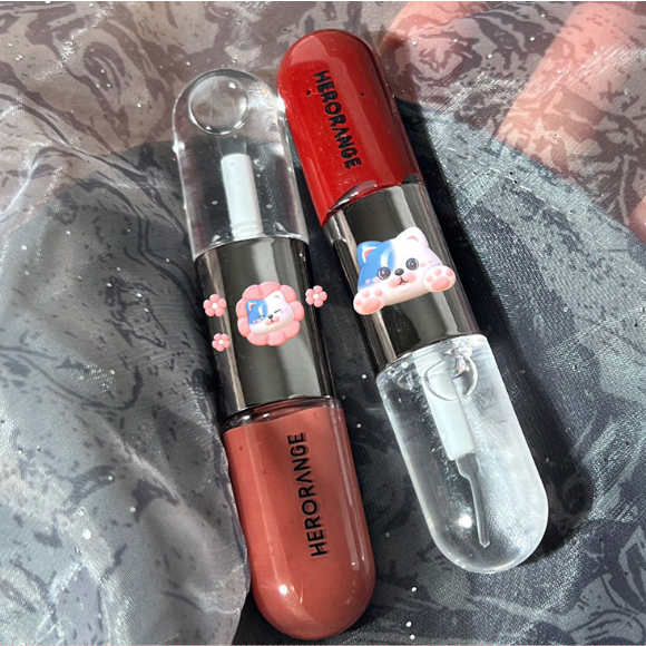 HERORANGE Son Bóng Hai đầu Son Bóng Son Môi áo Mưa Trong Suốt Gương Màu Nude Son Môi Bền Màu