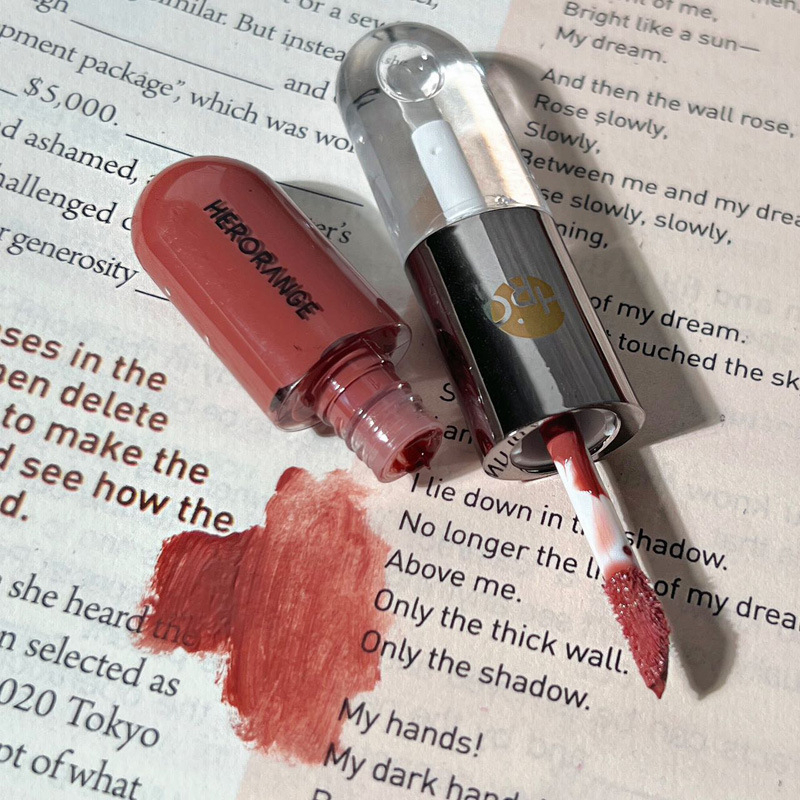 HERORANGE Son Bóng Hai đầu Son Bóng Son Môi áo Mưa Trong Suốt Gương Màu Nude Son Môi Bền Màu