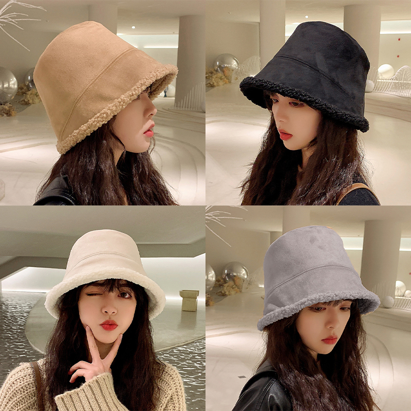 Mũ Bucket Da Lộn Hai Mặt Giữ Ấm Thời Trang Thu Đông