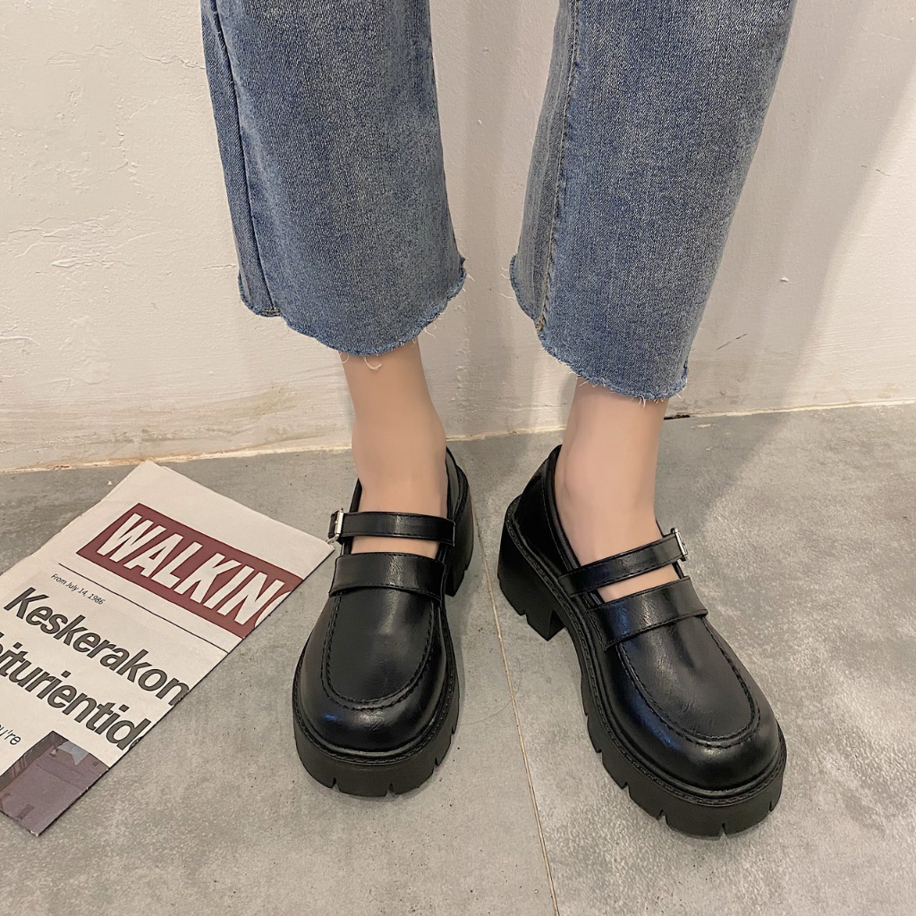 One more shoes⭐Giày Da Mũi Tròn Đế Dày Phong Cách Mary Jane Cổ Điển Hàn Quốc Dành Cho Nữ